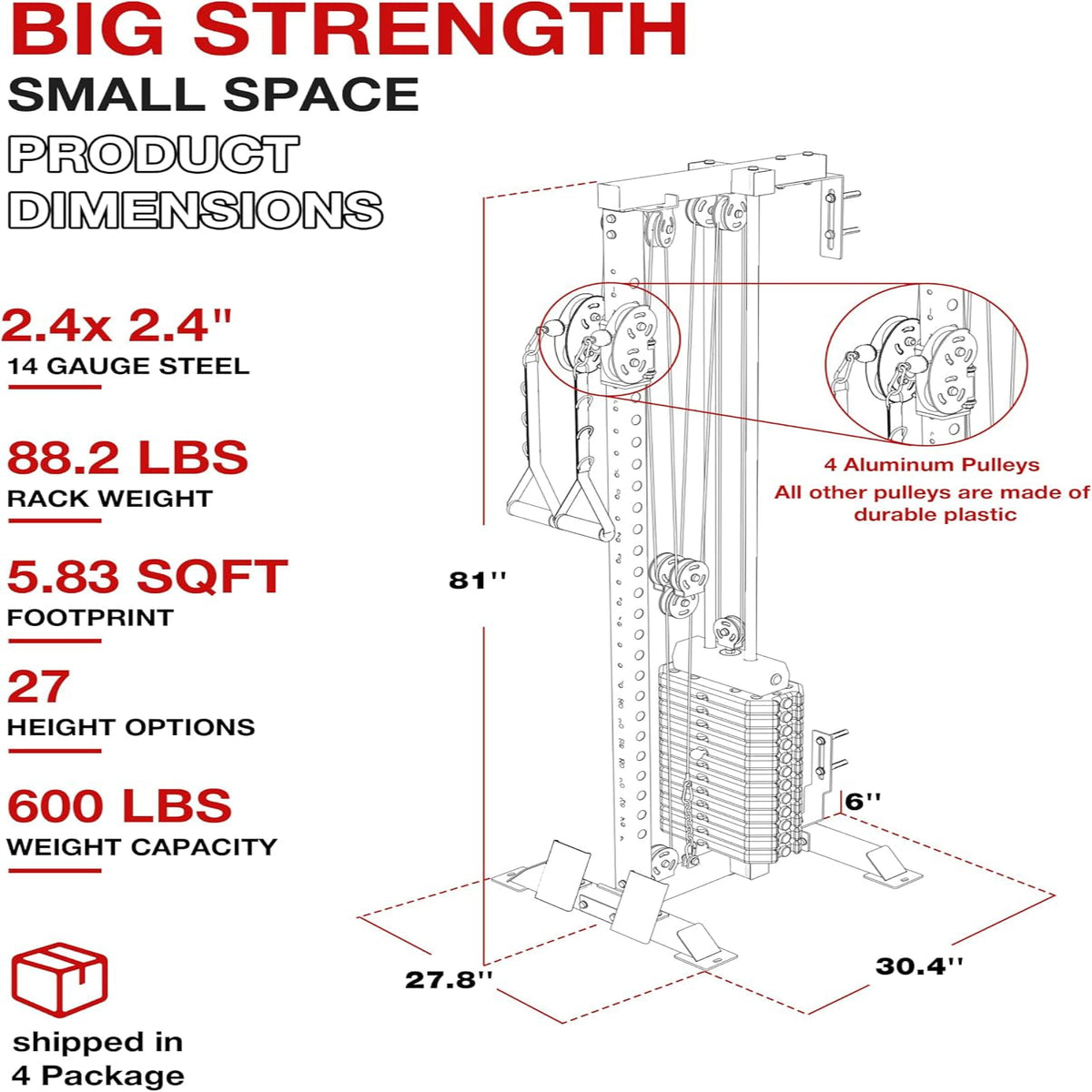 Wall Mount Cable Station, Cable Crossover Machine with Dual Pulley System and 19/27 Adjustable Positions for Home Gym Fitness Equipment — product view 9