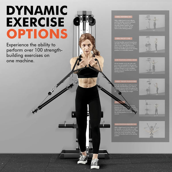 Cable Machine Home Gym, Wall Mounted Cable Machine with Dual Swivel Arms and 22 Adjustable Positions, All-In-One Cable Crossover Machine for Home Gym, Black