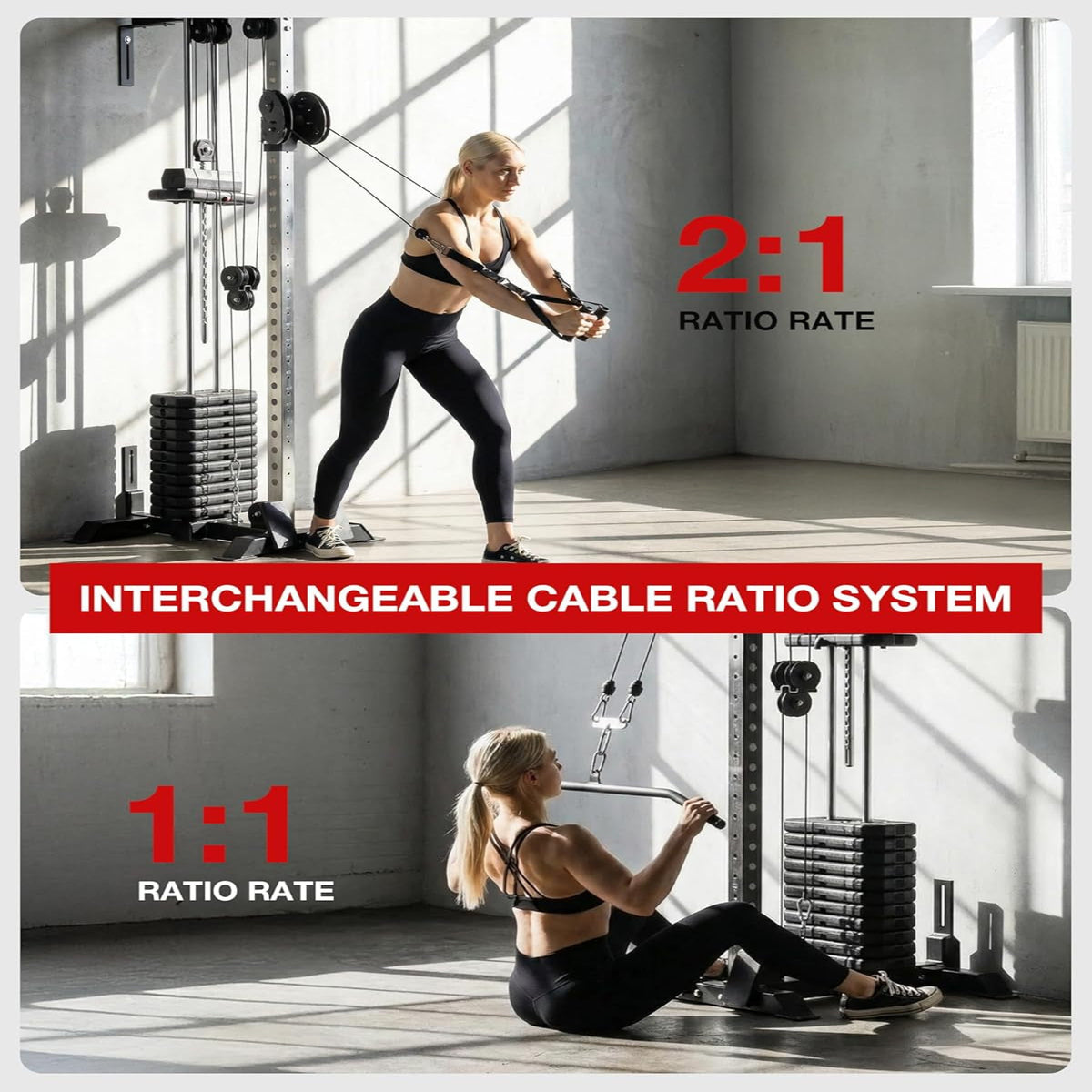 Wall Mount Cable Station, Cable Crossover Machine with Dual Pulley System and 19/27 Adjustable Positions for Home Gym Fitness Equipment — product view 4